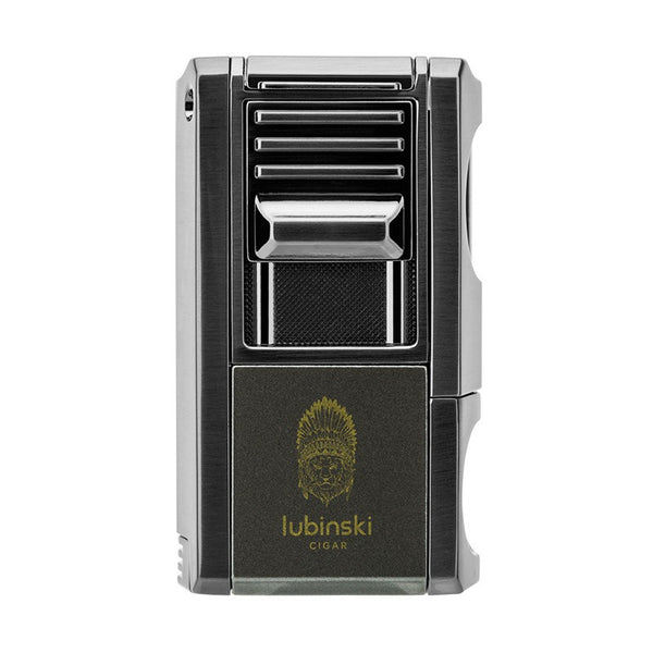 LUBINSKI Multifunctional Cigar Lighter Zinc Alloy Single Straight Punch with V-cutter Hole Opener Ash Holder Portable Smoking Accessories