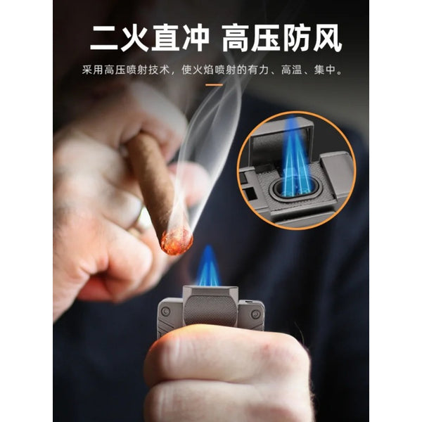 Cigar Lighter Multifunctional Torch Butane V-cut Built-in Cigar Holder Enhancer Cigar Punch Gift for Men Smoking Accessories