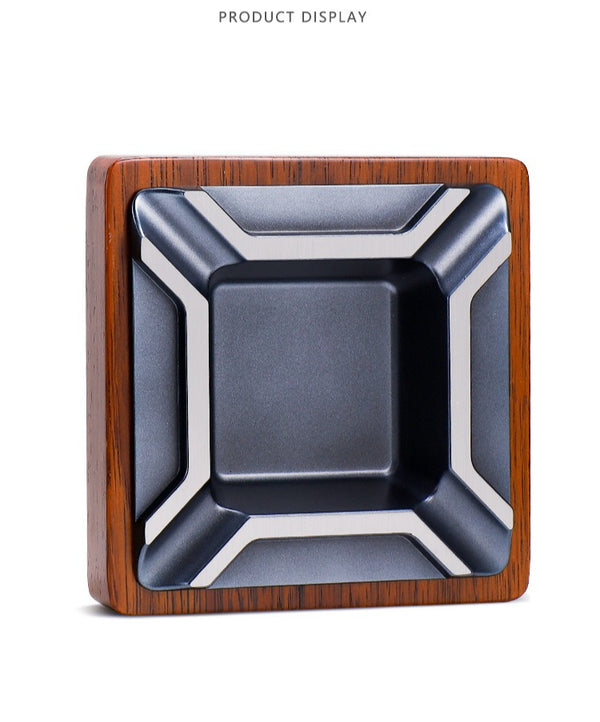 Cigar ashtray creative four-slot metal zinc alloy electroplated solid wood desktop household ashtray