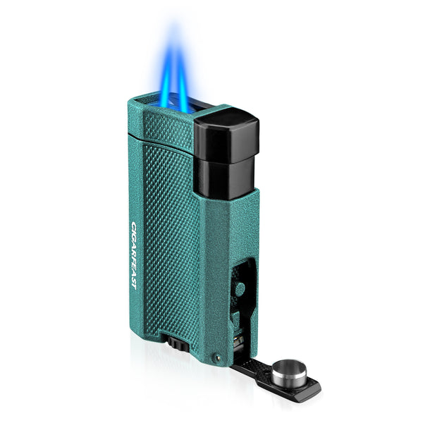 CIGARFEAST Windproof Cigar Lighter 2 Jet Torch Blue Flame Gas Butane Lighters with Gift Box Cigar Holder Smoking Accessories