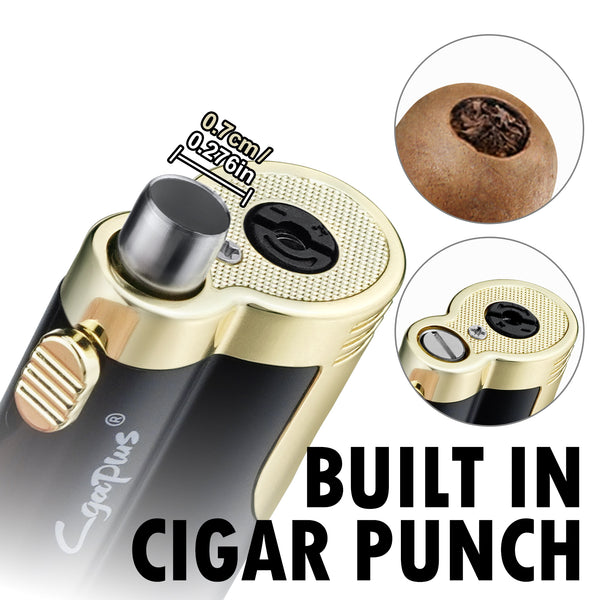 Cigar Torch Butane Lighters Fuel Refillable Lighter with Punch Cutter and Set Double Jet Strong Flame Windproof