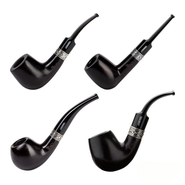 LUBINSKI pipe, ebony silver ring pipe, vintage carved 9mm flue, Rubinsky pipe
