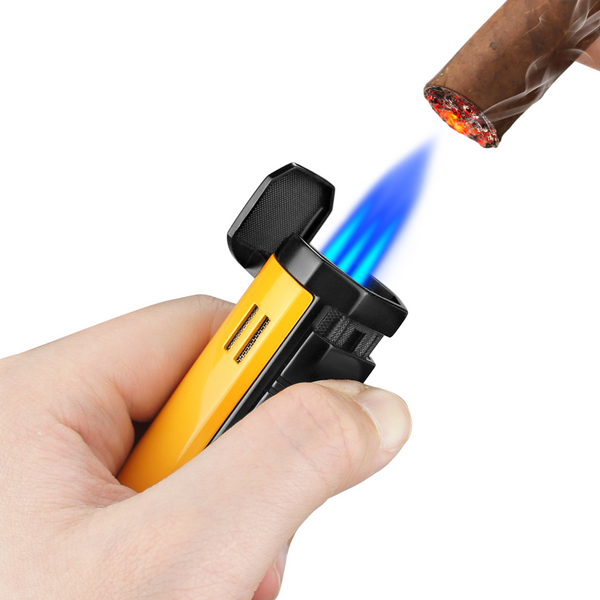 COHIBA 3 Jet Cigar Lighter Windproof Flame Butane Gas Torch Metal Lighter with Punch Cigarette Lighter Cigar Gadget