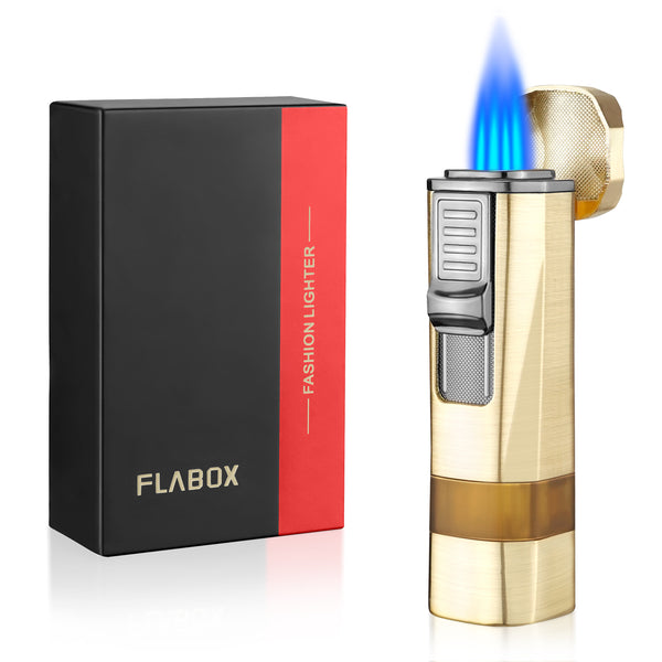 Cgaplus 4 Jet Flame Cigar Lighter with Cigar Stand Windproof Lighter Butane Refillable Torch Lighter with Cigar Punch (Without Gas)
