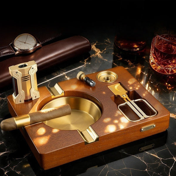 Qiaolong cigar ashtray smoking set multi-functional solid wood exquisite gift box cl-tz296 four-piece set