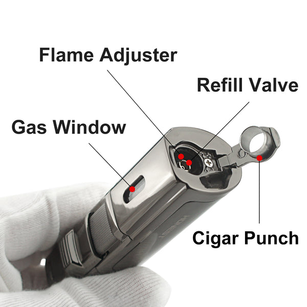 Cigar Lighter 4 Jet Flame Torch Lighter Refillable Butane Lighter Windproof Lighter with Cigar Punch & Cigar Holder Gift for Men Women ( Without Gas)