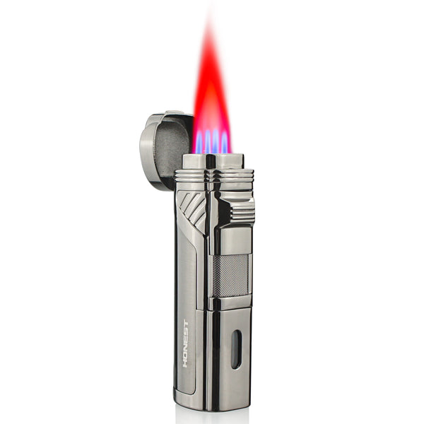 Cigar Lighter 4 Jet Flame Torch Lighter Refillable Butane Lighter Windproof Lighter with Cigar Punch & Cigar Holder Gift for Men Women ( Without Gas)