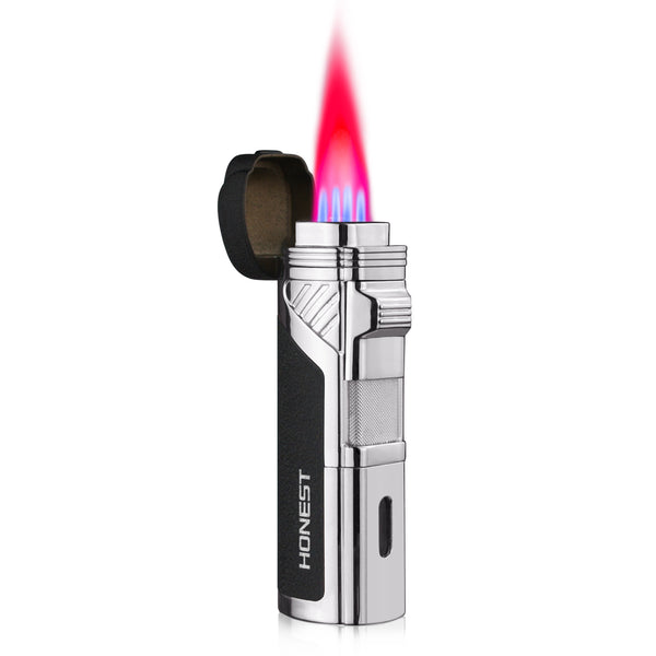 Cigar Lighter 4 Jet Flame Torch Lighter Refillable Butane Lighter Windproof Lighter with Cigar Punch & Cigar Holder Gift for Men Women ( Without Gas)