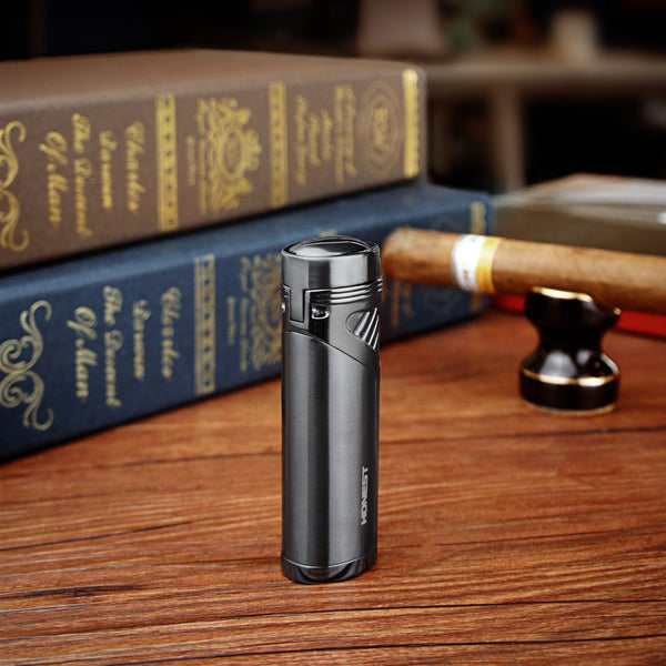 Cigar Lighter 4 Jet Flame Torch Lighter Refillable Butane Lighter Windproof Lighter with Cigar Punch & Cigar Holder Gift for Men Women ( Without Gas)