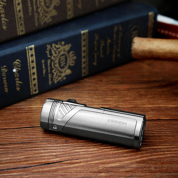 Cigar Lighter 4 Jet Flame Torch Lighter Refillable Butane Lighter Windproof Lighter with Cigar Punch & Cigar Holder Gift for Men Women ( Without Gas)