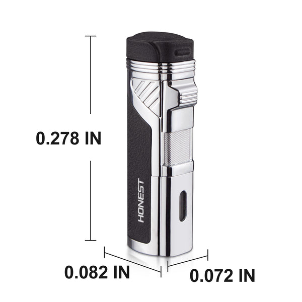 4 Jet Flame Torch Lighter Refillable Butane - Windproof Cigar Lighter With Punch Tool (Mahogany)