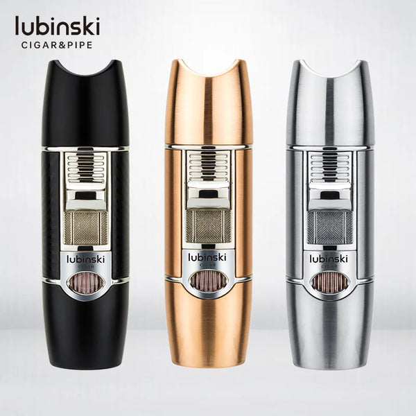 LUBINSKI Cigar Cigarette Tobacco Lighter Torch Jet Flame Refillable With Holder Cigar Punch Smoking Tool Accessories Portable