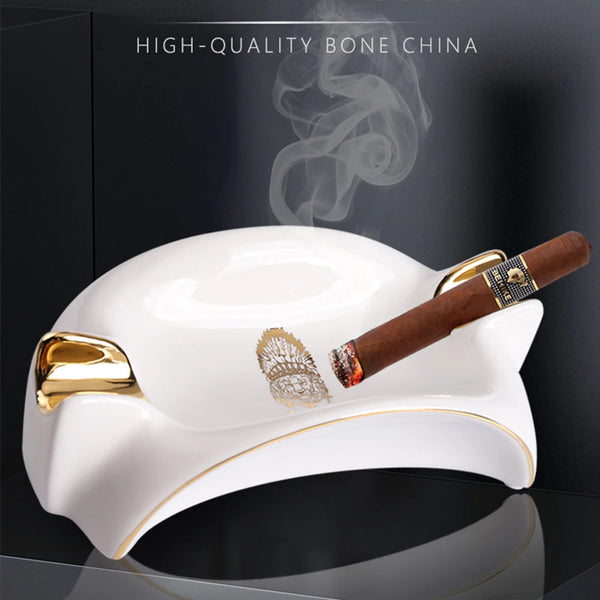 LUBINSKI Ceramic Cigar Ashtray holder 2 cigars Portable Home Cigarette Ash Slot with gift box