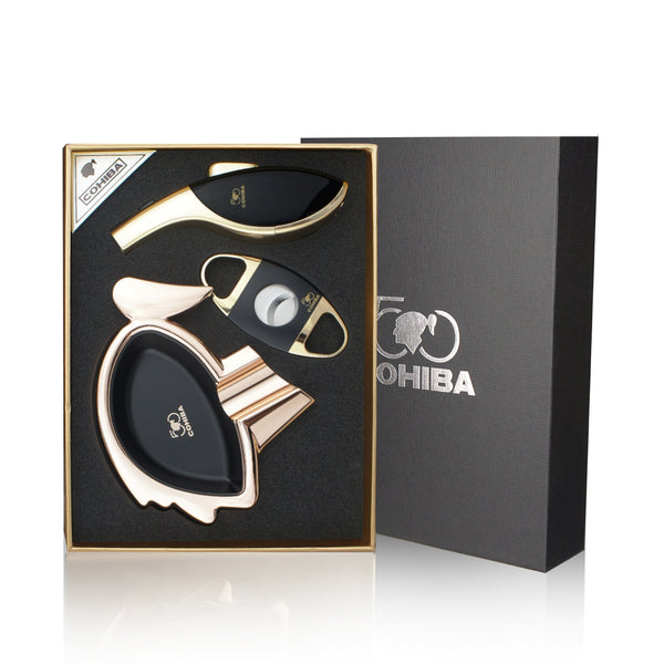 COHIBA Cigar Lighter Accessories Set Cigar Cutter Como Cigar Ashtray Windproof Butane Gas Torch Jet Flame Lighter Cigar Men Gift Box