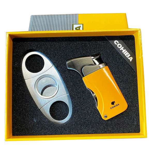 Cigar Lighter Cutter Accessories Set Metal Windproof Butane Gas C Torch Lighters Stainless Steel Cigar Punch for Gift Box