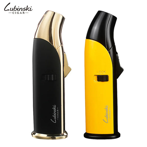 LUBINSKI Cigar Cigarette Tobacco Lighter Single Torch Jet Flame Refillable With Punch Smoking Tool Accessories Portable