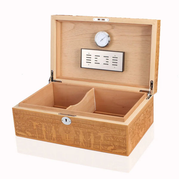 LUBINSKI Humidor Cedar Wood Large Capacity Glossy Home Cigar Humidor Fit 75CT Box W/ Magnet Hygrometer Humidifier Cigar Box