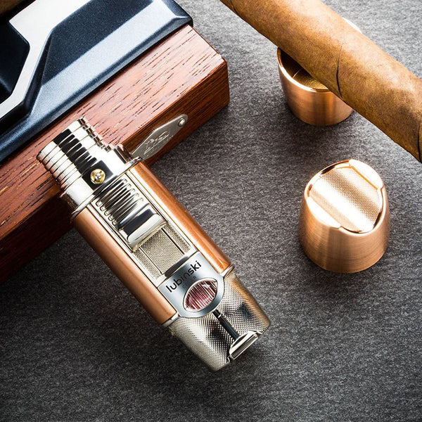 LUBINSKI Cigar Cigarette Tobacco Lighter Torch Jet Flame Refillable With Holder Cigar Punch Smoking Tool Accessories Portable