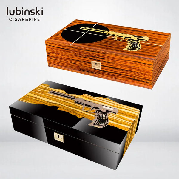 LUBINSKI  Humidor Cigar Box Glass  Cedar Wood  Capacity Big Cigar Humidor Box Home Storage Cigars Tool Box W/ Hygrometer