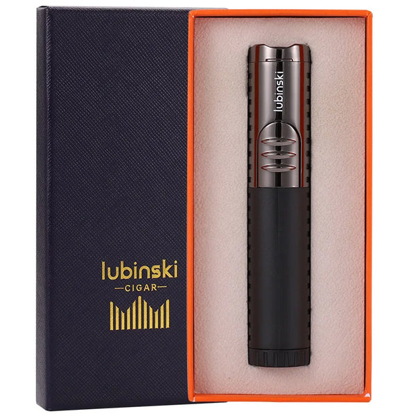 LUBINSKI Cigar Cigarette Tobacco Lighter Single Torch Jet Flame Refillable With Holder Smoking Tool Accessories Portable