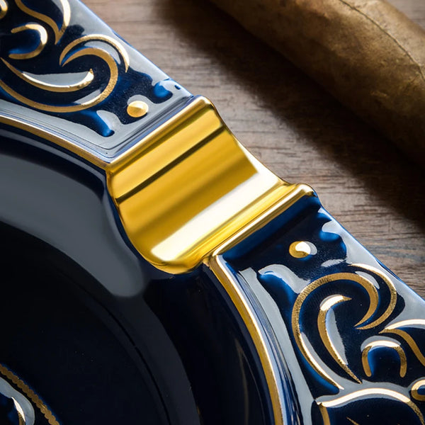 LUBINSKI Ceramic Cigar Ashtray holder 4 cigars Portable Home Cigarette Ash Slot with Gift Box for  Cigar