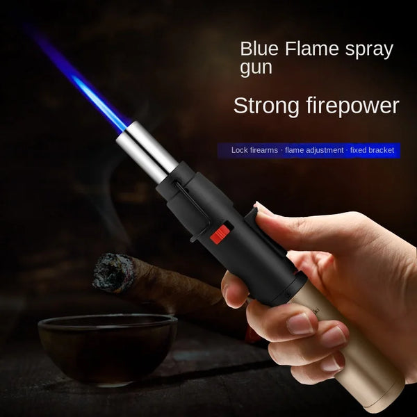 LUBINSKI Cigar Lighter Plastic Metal Gas Lighter Outdoor Barbecue Windproof Single Direct Impact Blue Flame Portable Airbrush