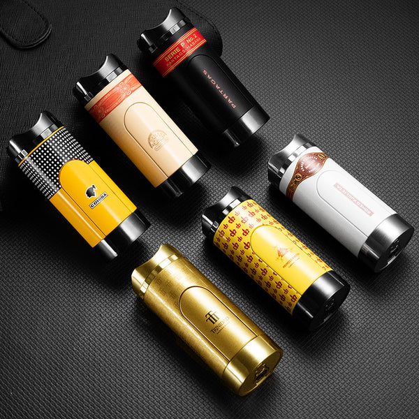 Replica Cuban cigar LOGO Metal cigar lighter Windproof inflatable three-fire straight punch Portable H192