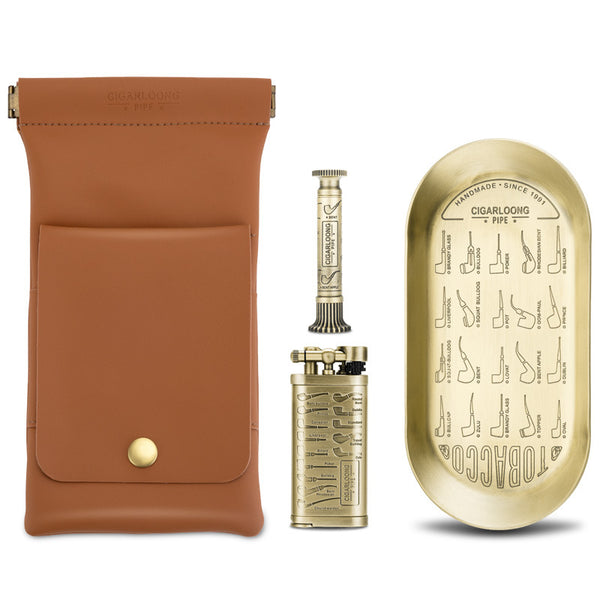 CIGARLOONG pipe smoking set three-piece set Tang grass pattern pipe lighter smoke slot