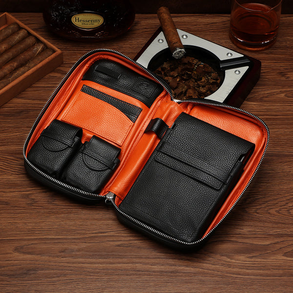 Galiner leather cigar case - portable travel humidor for 5 cigars - cigar box storage & cigarette case
