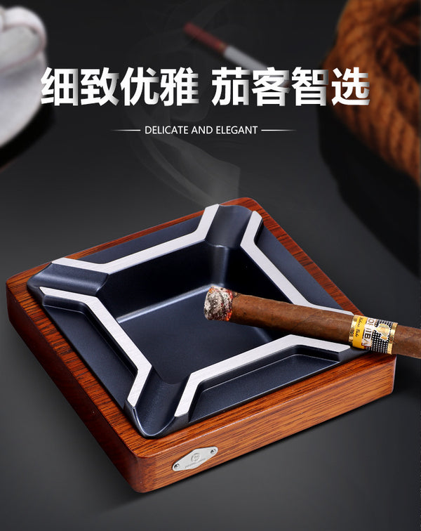 Cigar ashtray creative four-slot metal zinc alloy electroplated solid wood desktop household ashtray