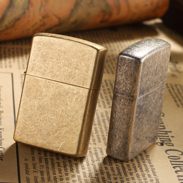 light board lighter retro classic ultra-thin windproof ancient silver knurled copper shell kerosene lighter