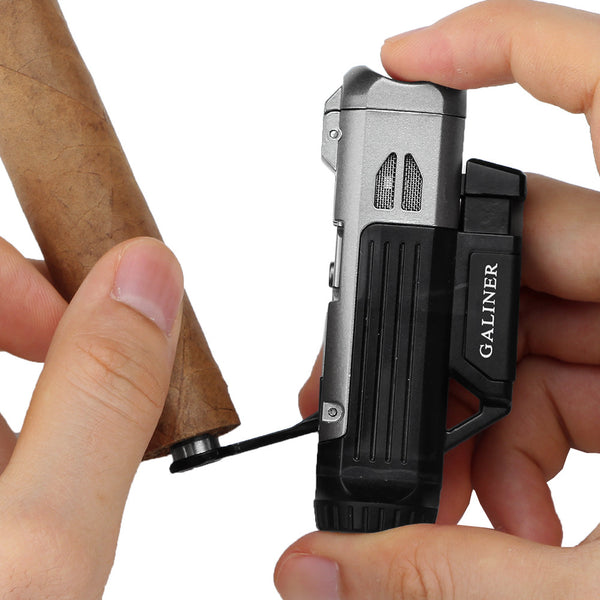 Cigar lighter, single fire, direct punch, windproof inflatable lighter with cigar drill through needle, moxibustion igniter LC-197
