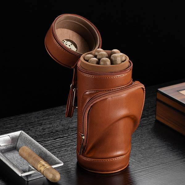 Cigar leather Case Portable with Hygrometer