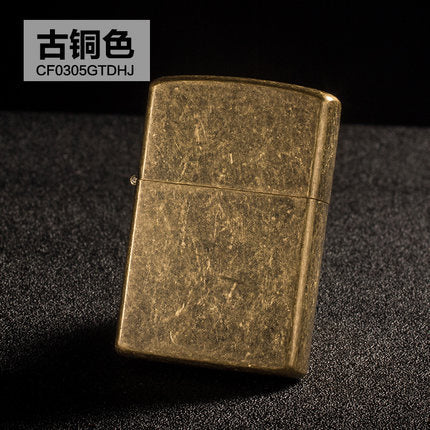 light board lighter retro classic ultra-thin windproof ancient silver knurled copper shell kerosene lighter