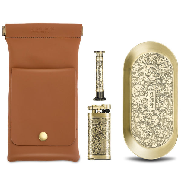 CIGARLOONG pipe smoking set three-piece set Tang grass pattern pipe lighter smoke slot