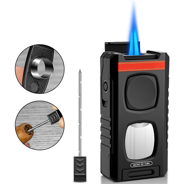 Multifunctional Dual Flame Direct Flush Cigar Lighter with Cigar Cutter Portable 5-in-1 Lighter CB-26BD1