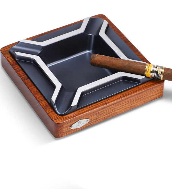 Cigar ashtray creative four-slot metal zinc alloy electroplated solid wood desktop household ashtray