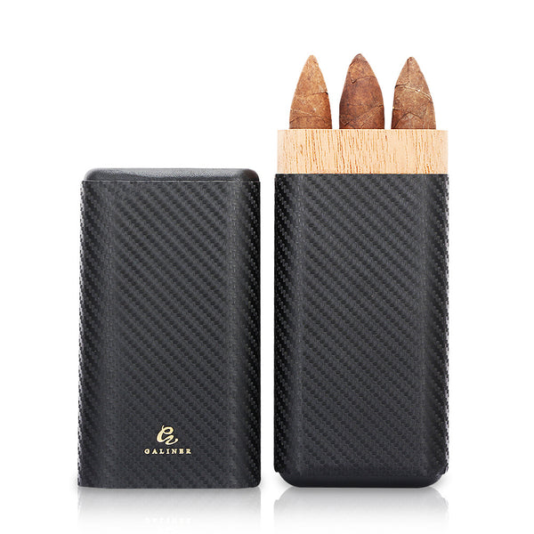 Cigar leather case carbon fiber cigar tube cedar wood sealed cigar box portable three pack humidifier