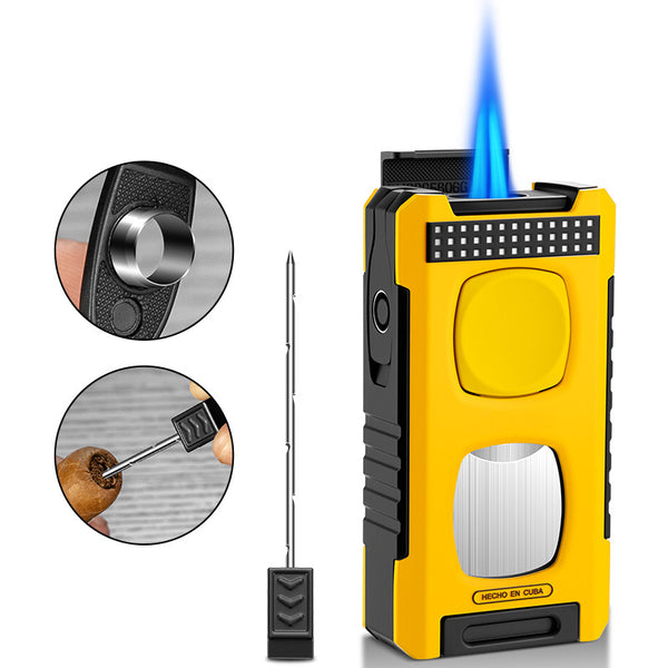 Multifunctional Dual Flame Direct Flush Cigar Lighter with Cigar Cutter Portable 5-in-1 Lighter CB-26BD1