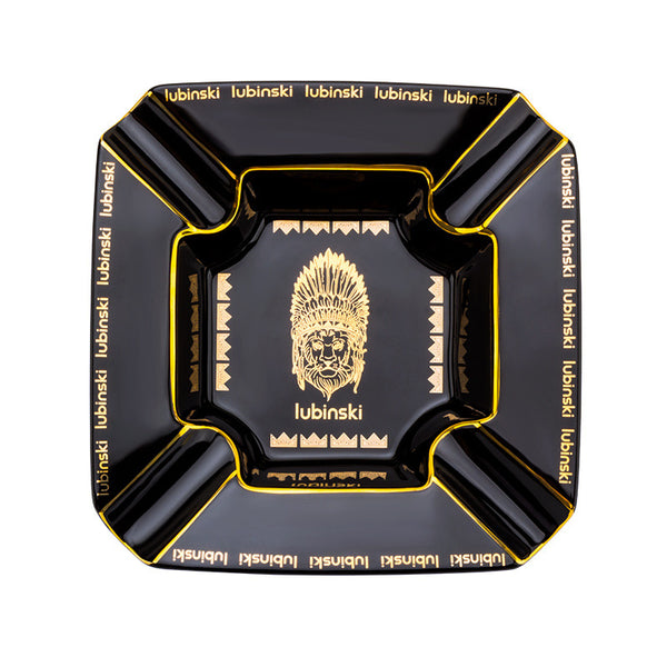 LUBINSKI Cigar Ashtray with Four Cigar Slots, Ceramic Gold Painted Large Capacity Gift Box, Rubinski Cigar Ashtray