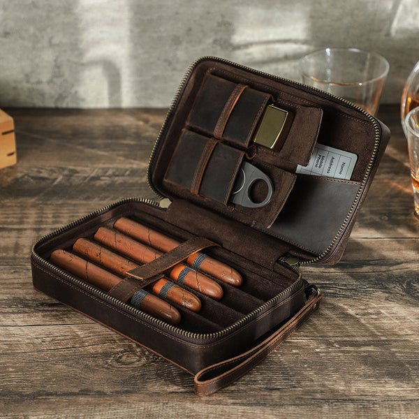 Cigar Box Portable Cigar Storage Box Travel Leather Cigar Box 4 Pack