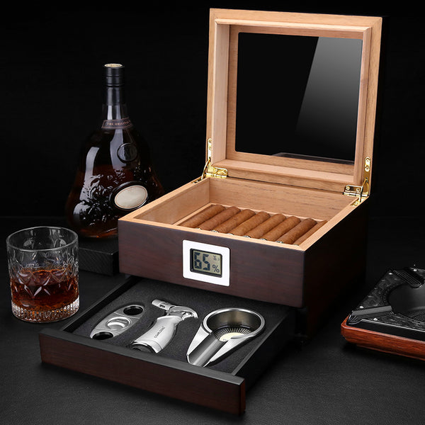 Cigar Box With Cigar lighter Cutter Ashtray Set