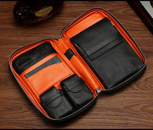 Galiner leather cigar case - portable travel humidor for 5 cigars - cigar box storage & cigarette case