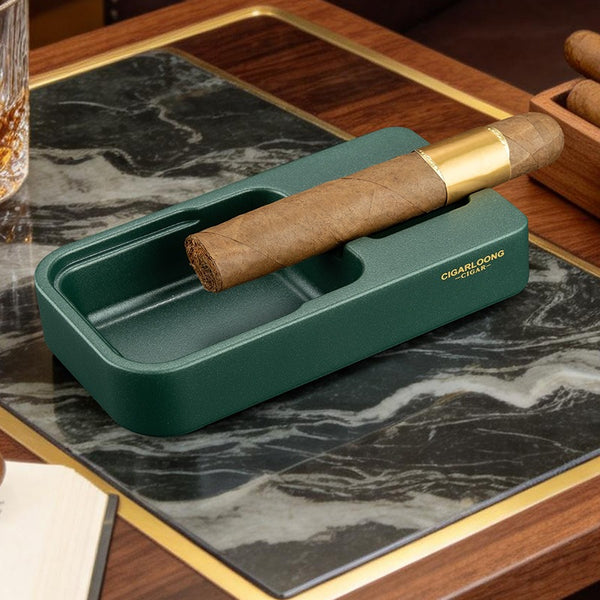 Cigar accessories three-piece set: ashtray, lighter, cigar cutter - semi-automatic v-cut, sharp, gift box packaging, stainless steel