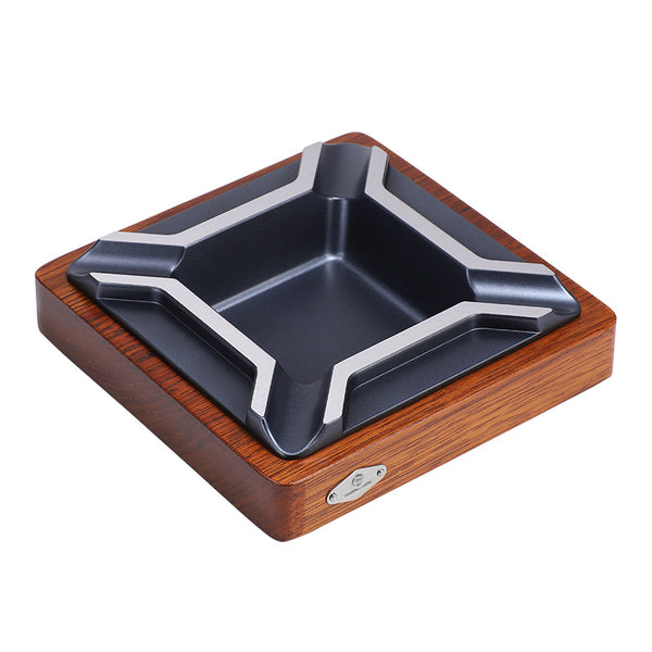 Cigar ashtray creative four-slot metal zinc alloy electroplated solid wood desktop household ashtray