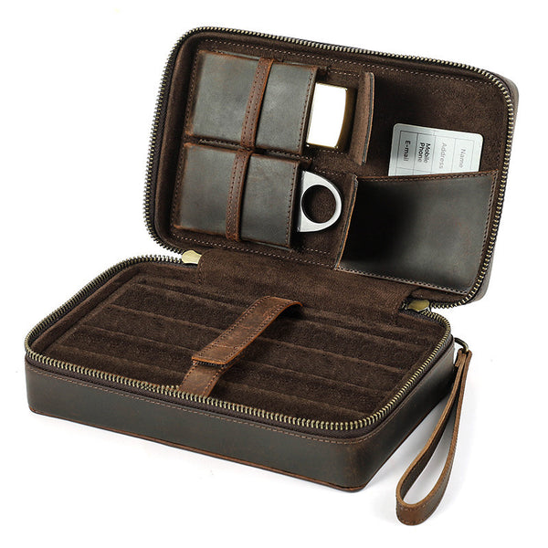 Cigar Cigar Set Cigar Cigarette Set Portable Cigar Box Vintage Crazy Horse Cowhide Cigar Set