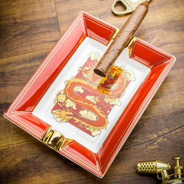 Cigar Ashtray Year of The Dragon Commemorative Edition Chinese Style Double Slot Ceramic Cigar Ashtray