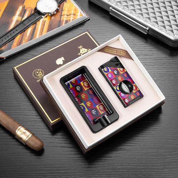 Cigar Lighter and cigar ashtray Set 2-piece Cool Cigar Ashtray Windproof Portable  Lighter Gift Box Set