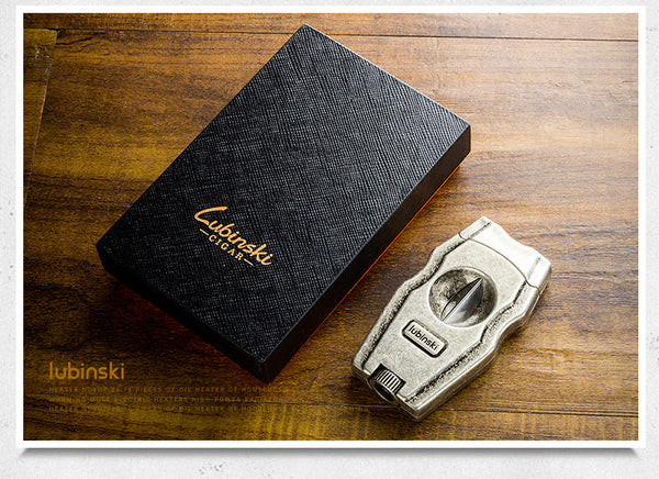 LUBINSKI Metal V-cut Cigar Cutter Zinc Alloy One-piece Stainless Outdoor Luxury Cigars Cut Portable Accessories Tool for Cigar