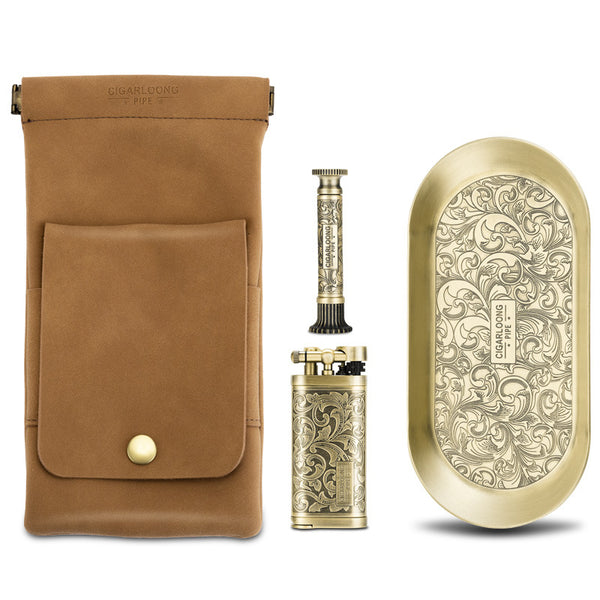 CIGARLOONG pipe smoking set three-piece set Tang grass pattern pipe lighter smoke slot